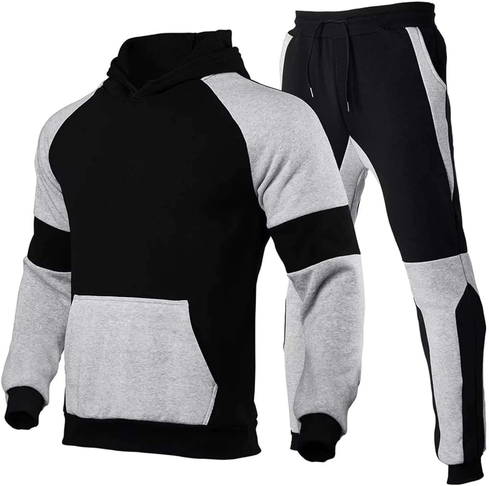 Muscularfit Men's Tracksuit 2 Piece Hoodie Athletic Sweatsuits Color Block Long Sleeve Hooded Sweatshirts Loose Sweatpant Set