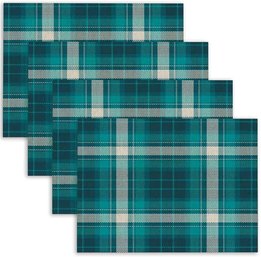 Mrcrypos Light Gray Gray Green Tartan Plaid Pattern 12x18 Inch Placemats Set of 4 Linen Table Mats Easy to Clean Heat-Resistant Placemats for Dining Table Kitchen Decor Outdoor