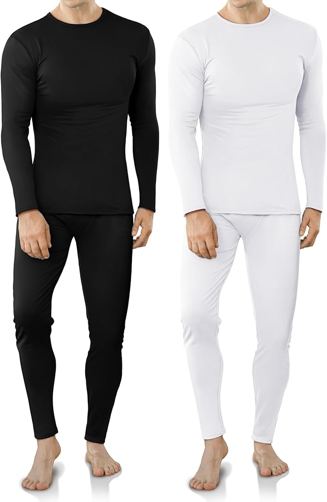 VZV 2 Set Thermal Underwear for Men Winter Long Johns for Men Fleece Lined Mens Thermals Top and Bottom Set Base Layer Men