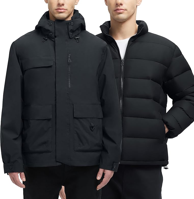 YGREYG Men's 3 in 1 Winter Coats Ski Jacket Winter Warm Snow Puffer Waterproof Outerwear Snowboarding Jackets