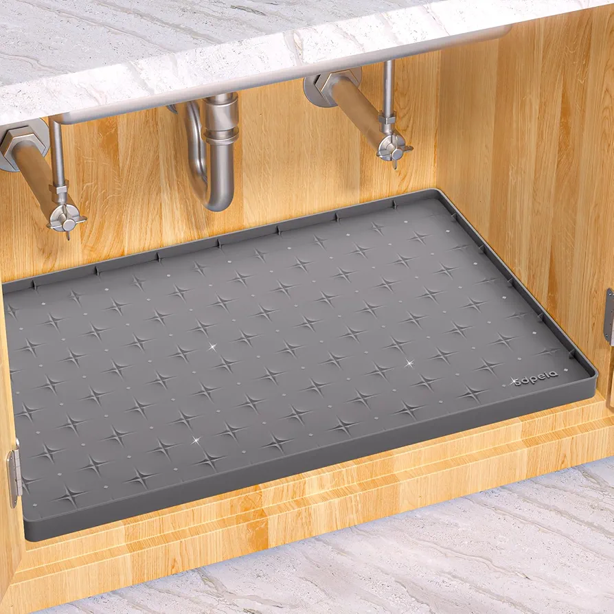 Sdpeia Under Sink Mat for [28" x 22"] Cabinet, Upgraded Silicone Waterproof Mat Kitchen Cabinet Liner Cabinet Protector Kitchen Organizers and Storage