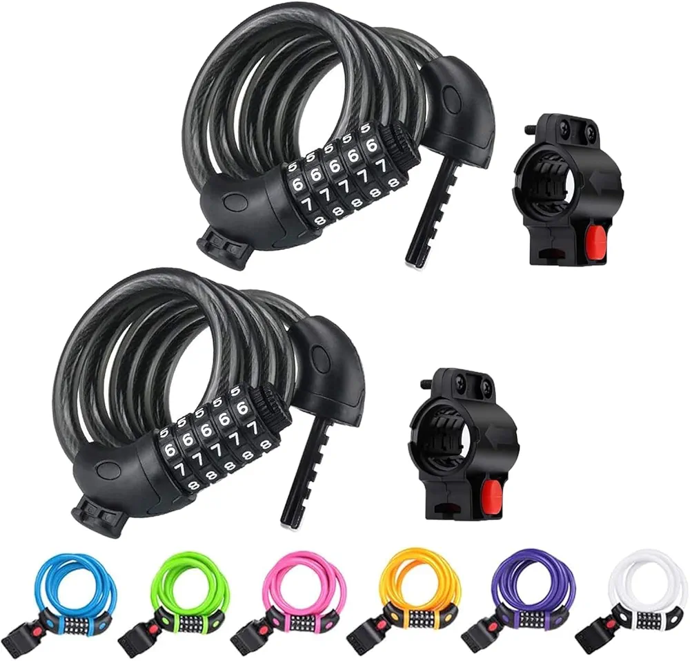 NDakter Bike Lock, 4 Feet Bike Locks Cable, High Security 5 Digit Resettable Combination Coiling Bicycle Lock, Heavy Duty Anti Theft Cable Locks with Mounting Bracket, 1/2 Inch Diameter