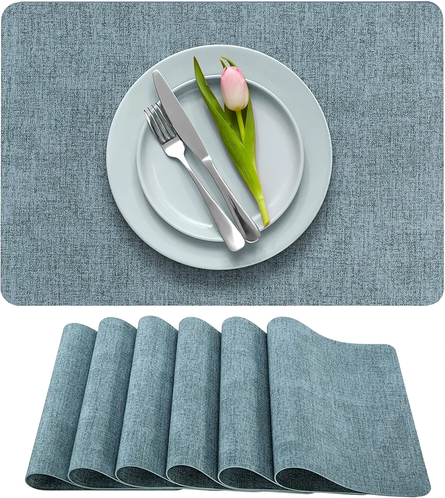 More Décor Faux Leather Placemats for Dining and Kitchen Table - Stain and Heat Resistant, Non Slip, Wipeable, Washable - Set of 6 - Brown