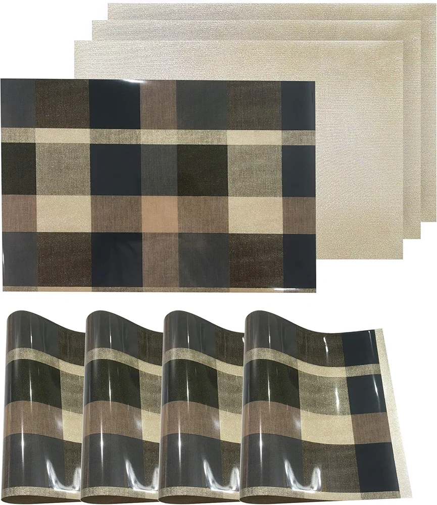 Dainty Home Blue Plaid Rectangle Vinyl Placemats - Heat Resistant Placemats, Non-Slip, Easy Clean Placemats for Elegant Dining - 12"x18" Set of 4 - Perfect for Stylish, Modern Homes