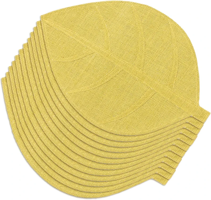 FunWheat Burlap Placemats Set of 12 for Dining Tables 12inches x 17inches Heat Resistant Table Mats Farmhouse Woven Fabric Natural Place mats for Fall(Leaf Yellow,12pcs)