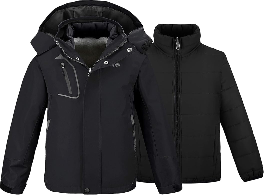 wantdo Boy's Ski Jacket Waterproof 3 in 1 Snow Coat Warm Fleece Winter Coat
