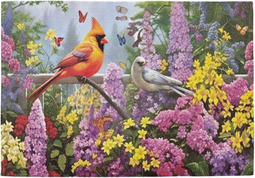 Spring Birds Flowers Place Mats Rectangular Dining Table Mat 4PCS Heat-Resistant Placemat 12" x 18" Reversible Placemats for Kitchen/Party