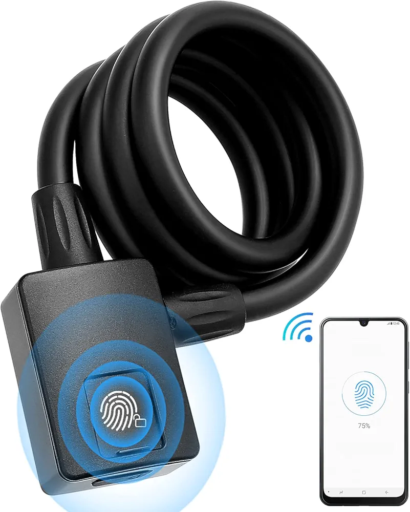 MYPIN Bluetooth Fingerprint Bike Lock, Anti-Theft, Waterproof, 1M Cable, IP65, Combination Lock, Fingerprint & Bluetooth Unlock, Heavy Duty