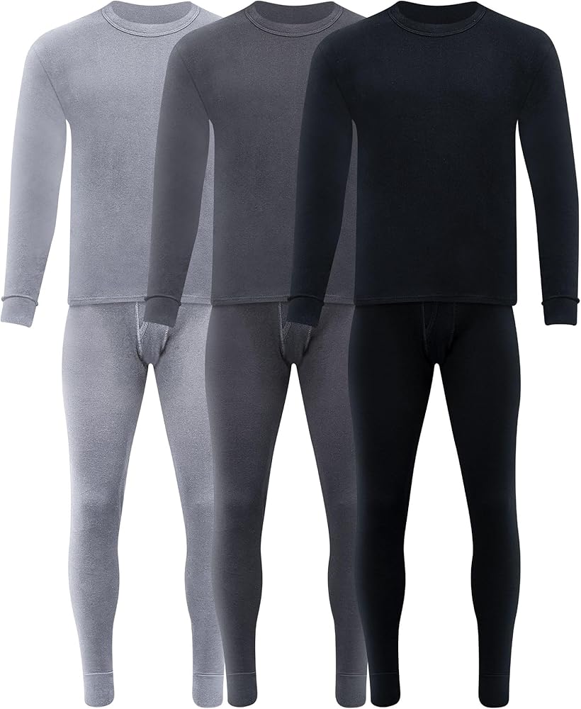 Taiyin 3 Sets Thermal Underwear for Men Cotton Johns Thermals Top and Bottom Set Base Layer for Cold Winter