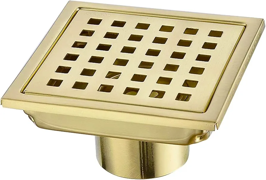 Square Shower Drain 4 inch, Nicmondo Floor Waste Drain Point Center with Removable Grate Cover, 304 Stainless Steel, 11cm x 11cm, PVD Brushed Gold