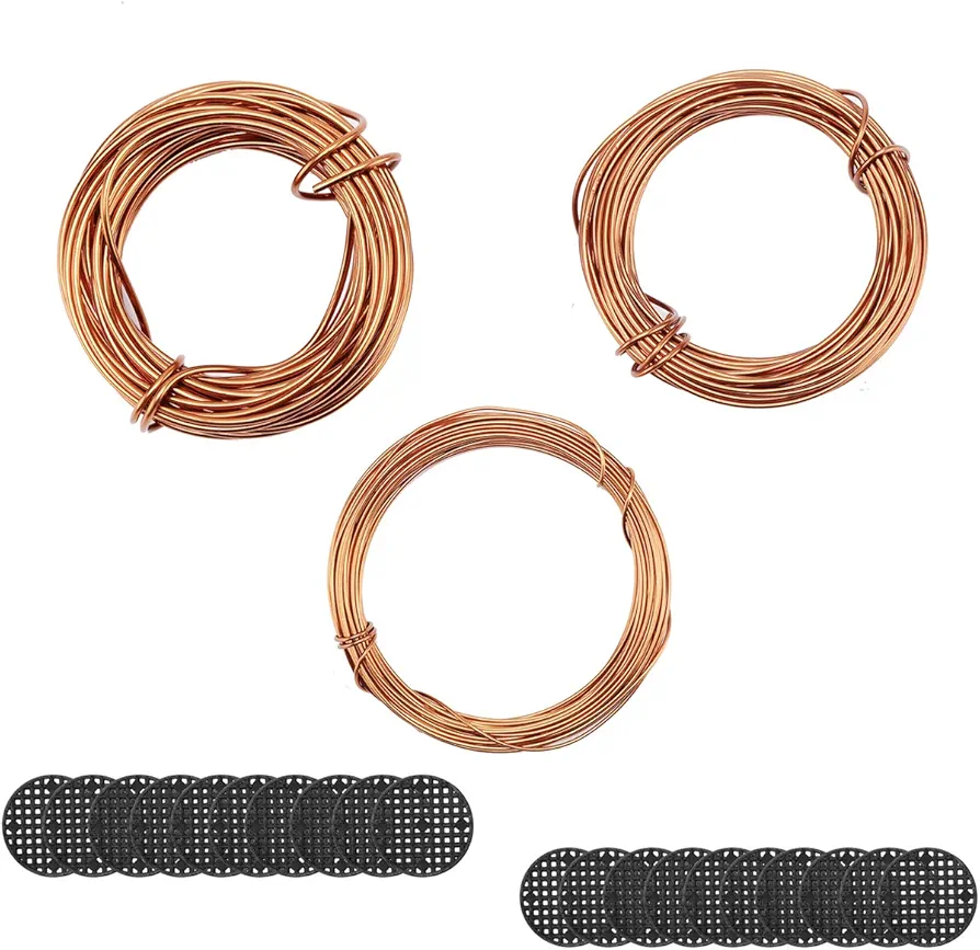 Bonsai Wires Set, Bonsai Tree Training Wires Aluminum Craft Wires Size 1.0mm/1.5mm/2.0mm(Each Size is 32ft), with 20pcs Flower Pot Hole Mesh Pad Bonsai Bottom Grid Mat Mesh 2Inch in Dia