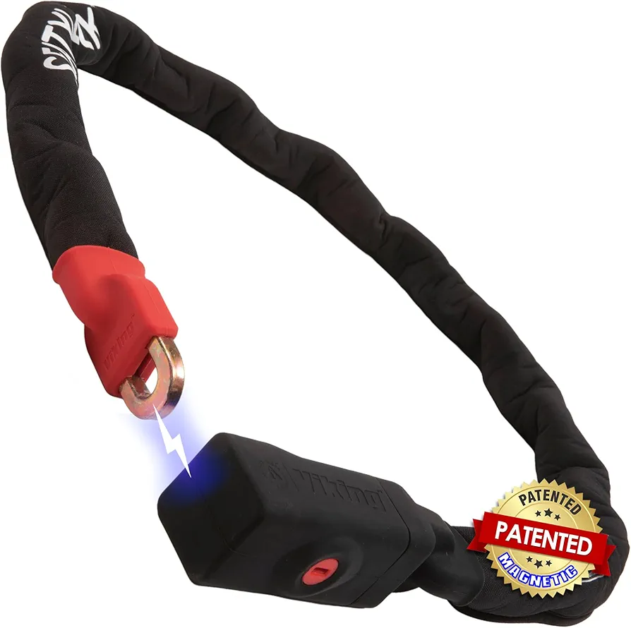 Seatylock Viking Chain Bike Lock - Patented Lock for Motorcycle & E-Bike Heavy Duty Anti Theft Sold Secure Gold - Ultra Electric Bike Lock with Max Security - Bike Chain Lock (55.1 in)