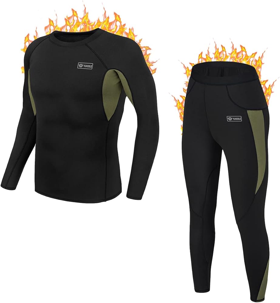 Men’s Thermal Underwear Set, Winter Fleece Lined Sport Long Johns Base Layer Quick Drying Thermo for Hunting Skiing