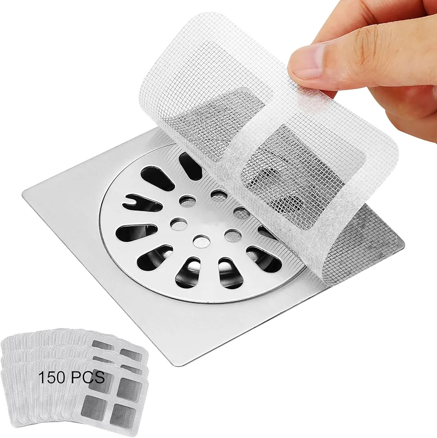 150 Pieces, Disposable Shower Drain Cover Hair Catcher, White Mesh Hair Catchers for Bathroom, Laundry, Bathtub, and Kitchen Sinks, Ideal for Human and Pet Hair Collection (150 Pieces)