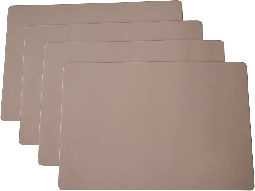 3mm Thickness PU Leather Placemats Set of 4 for Home and Restaurant, Heat Resistance and Waterproof Dining Mats (Light Tan)