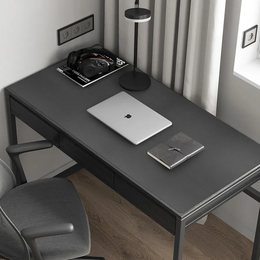 Dark Gray Plastic Table Protector Cover Pad, 1.5mm Thick Waterproof Leather-Look PVC Desk Mat, Anti Scratch Oil Resistant Table Top Area Mat for Dining Table, Office (17x25 inch)