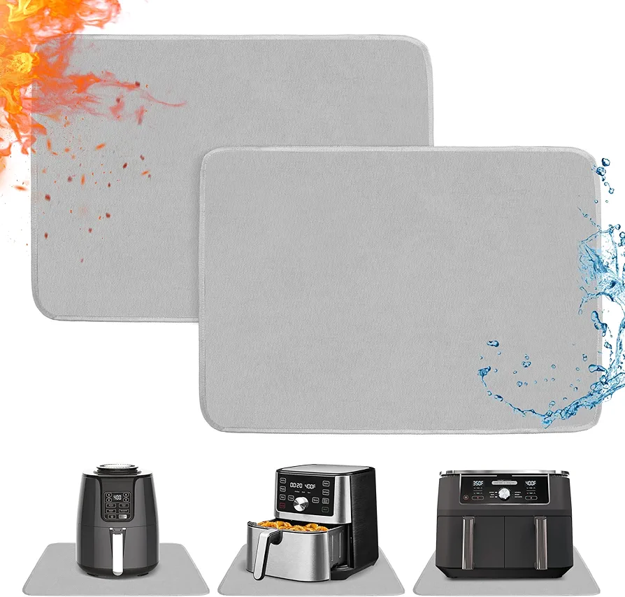 Heat Resistant Mats for Countertop - Firproof 16x24 in Heat Resistant Mats for Air Fryer - Kitchen Countertop Protector for Air Fryer, Coffee Maker, Stand Mixer, Toaster, Oven 2PCS - Grey