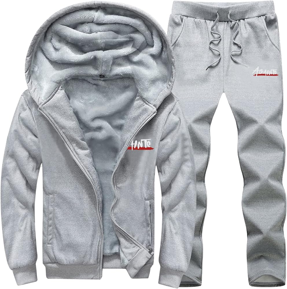 Mens Fleece Tracksuits 2 Piece Hoodeis Full Zip Sweatsuits Set Casual Trendy Winter Warm Sweatpants Suits Fall Outfit
