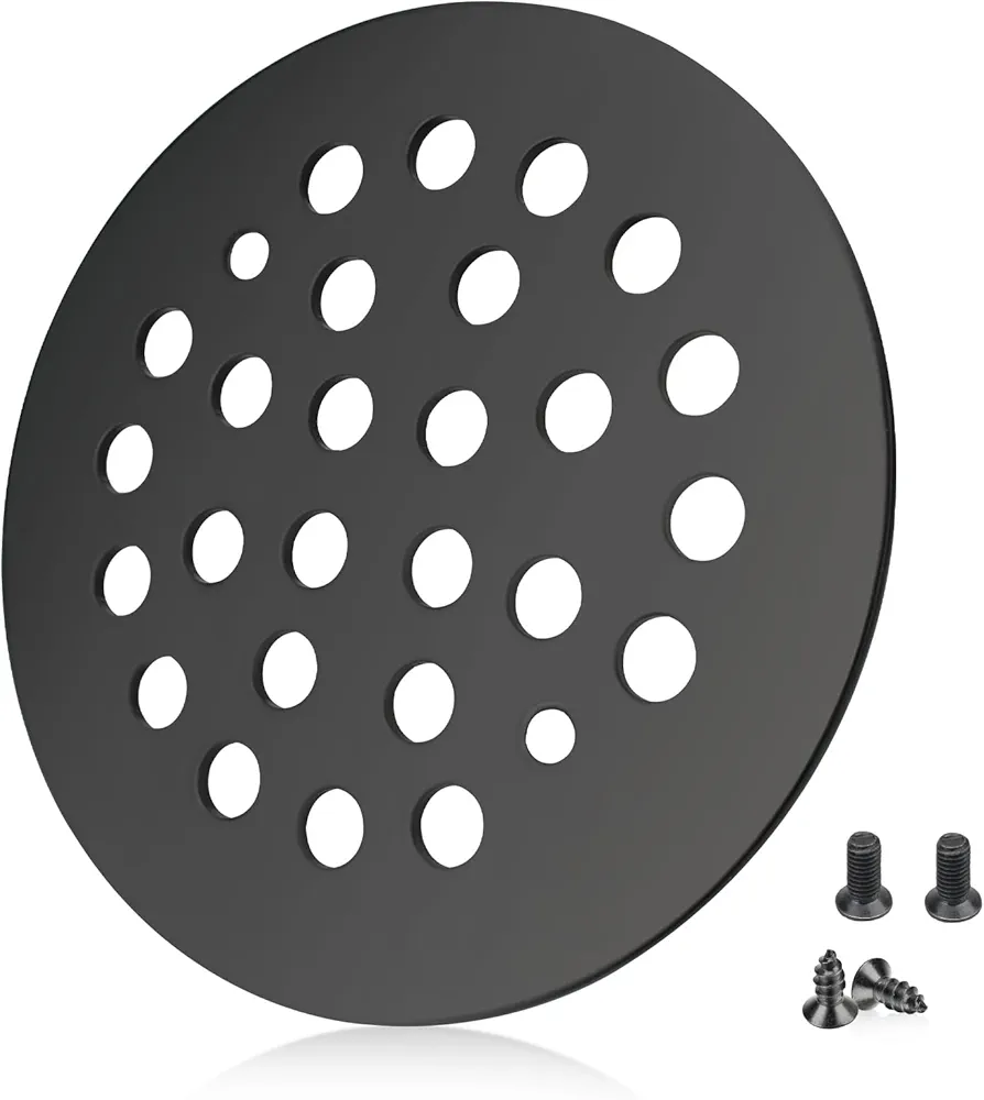 Matte Black Shower Drain Cover, Shower Drain Cover 4-1/4“ Round with Shower Drain Screw Replacement, Screw-in Drain Cover Efficient Filtration Out Hair and Keep The Shower Strainer Working Smoothly