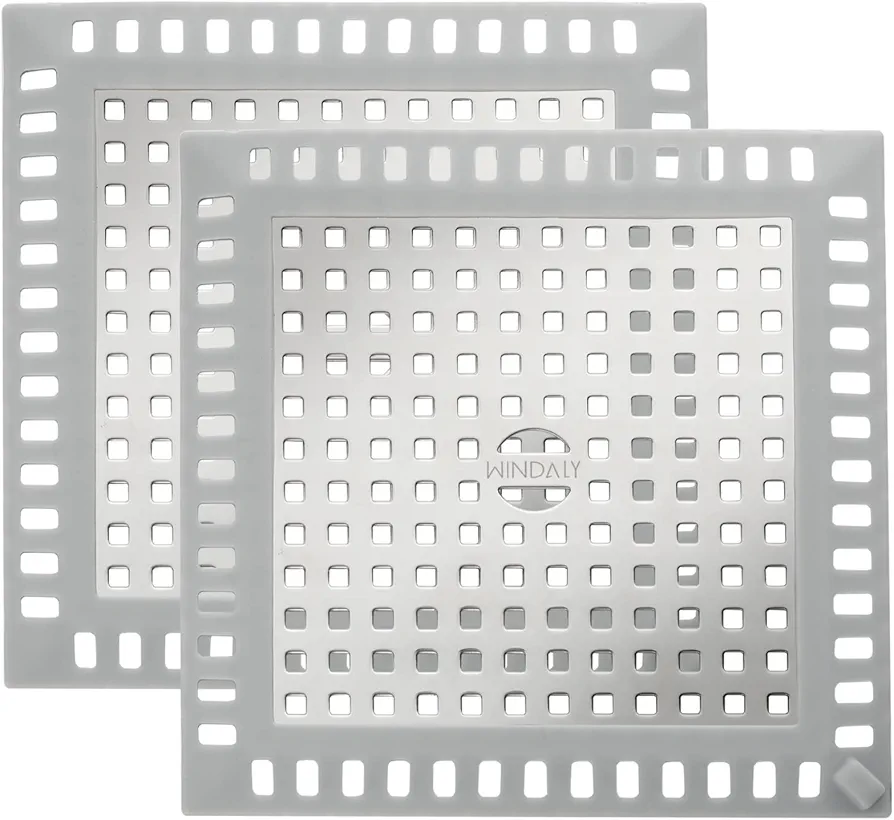 2 Packs Shower Drain Hair Catcher Square Hair Drain Catcher, WINDALY Bathroom Flat Drain Cover for Bathroom Floor Drain, Stainless Steel