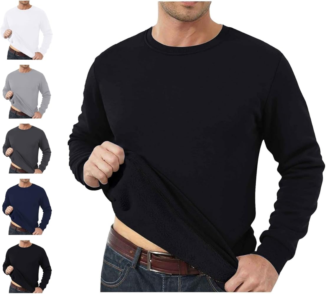 Thermal Underwear for Men Long Sleeve Undershirt Warm Fleece Lined Bottoming Shirt Base Layer for Cold Weather