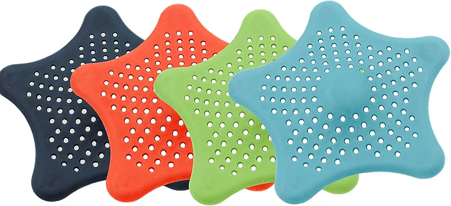 4 Package Random Color Starfish Hair Catcher Star Bathroom Drain Strainer Hair Catcher Bathtub Shower Drain Cover Hair Trap Hair Catcher Bathtub Drain Strainers Protectors Cover Filter for Kitchen