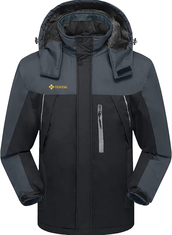 GEMYSE Men's Windproof Ski Jacket Warm Raincoats Snowboarding Hooded Parka With Multi-Pockets