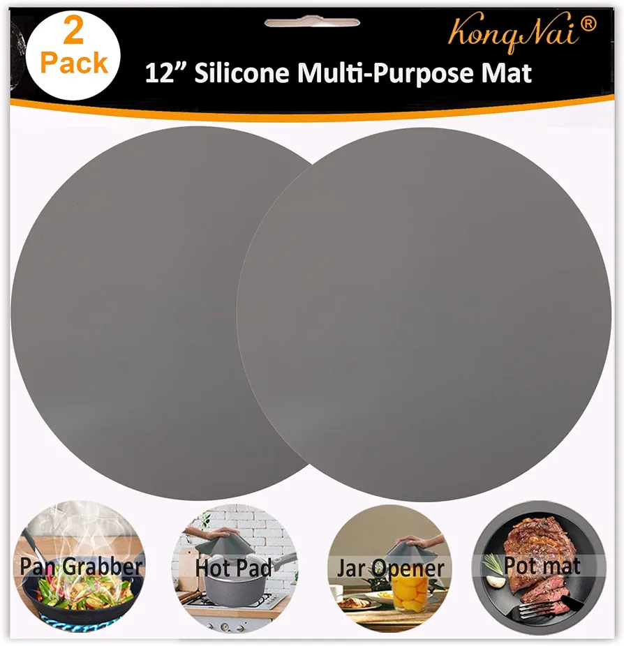 Silicone Baking Mat 12 Inch, Non Stick Microwave Turntable Mat for Kitchen, Multi-Purpose Heat Resistant Oven Mat 2 Pack (Gray)