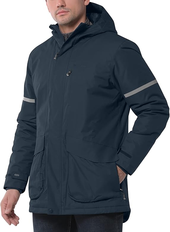 33,000ft Men's Waterproof Insulated Winter Jacket with Hood, Long Coats Anorak Padded Warm Parka for Ski Snow Sports