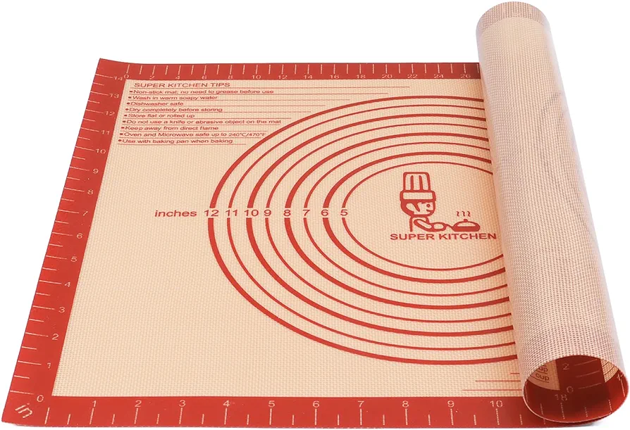 Extra Thick Silicone Pastry Mat Large for NonStick Baking Mat with Measurement，For Kneading mat,Fondant/Counter Pad, Dough Rolling Mat, Silicon Cookie Sheet, Pie Crust Bake Mat (16×24, Red)