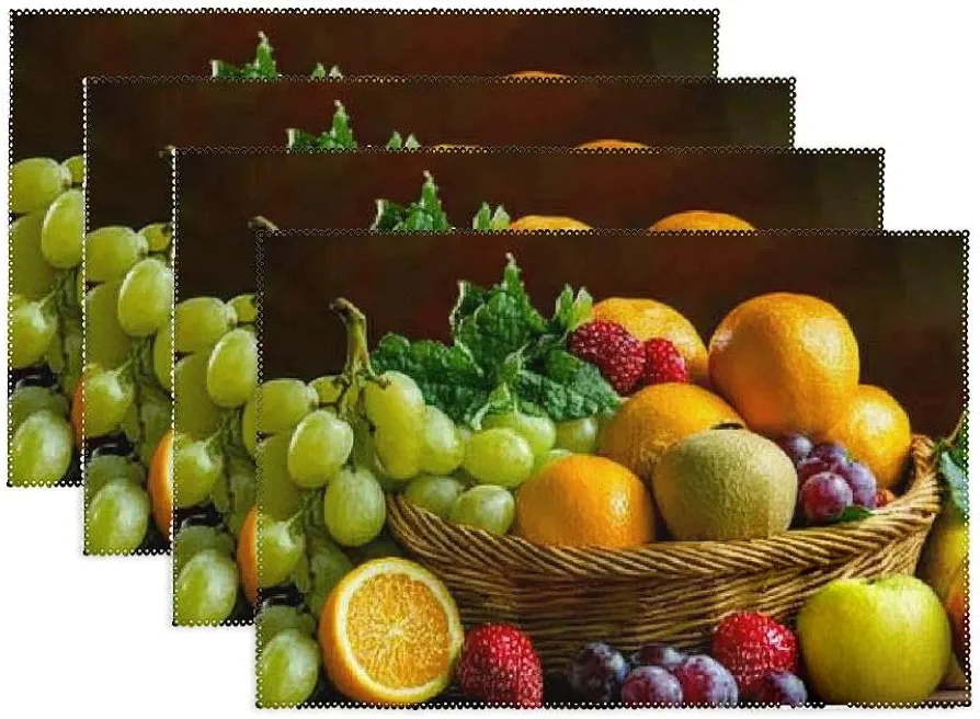 Placemats Set of 4,Vegetables and Fruits,Washable Heat Resistant Placemat for Dinning Table,Farmhouse,Outdoor 11.8 * 17.7in