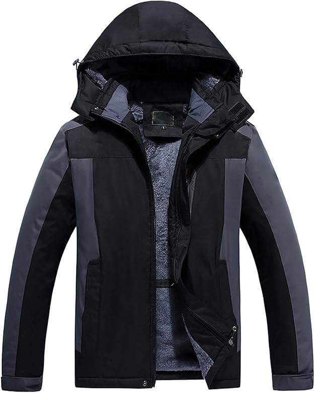 Winter Coats for Men Waterproof Hooded Mountain Snow Coat Fleece Warm Ski Snowboarding Windbreaker Jacket
