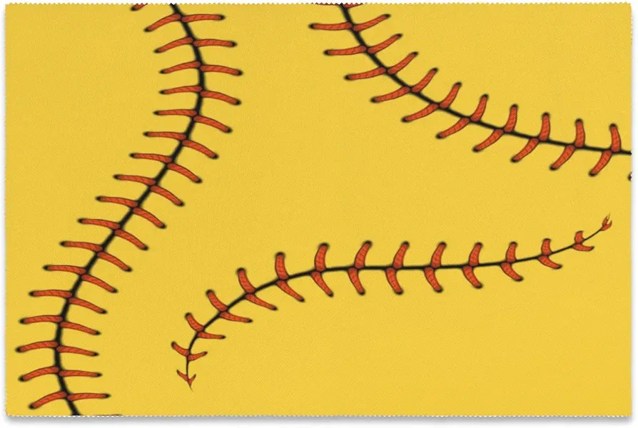 Yellow Orange Softball Sport Baseball Placemats Set of 1, Washable Place Mats for Kitchen Dining Table Non Slip Heat Resistant Table Mats Placemat for Outdoor Indoor Decor