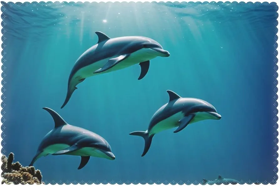 Placemat Set of 6, Heat Resistant Place Mats(Dolphin), Washable and Easy to Clean Table Mats Non-Slip Table Placemats