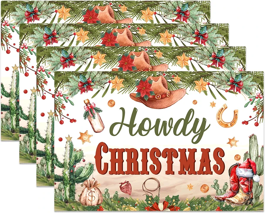 Christmas Table Placemats Set of 4, 12x18 Inch Christmas Washable Placemats Non Slip Heat-Resistant Christmas Placemats for Kitchen Table Party Dining Decoration