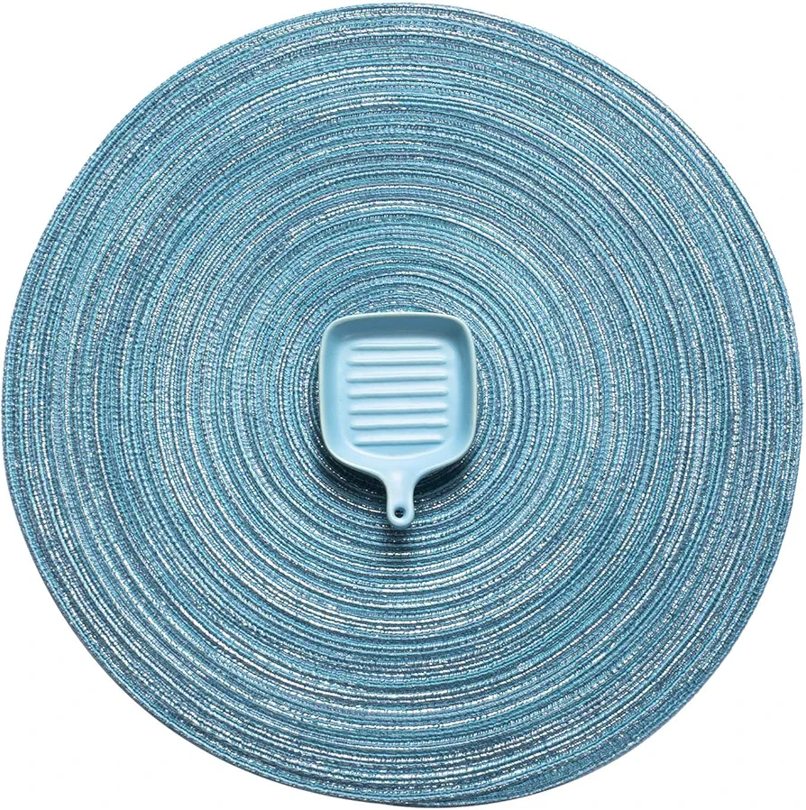 AHHFSMEI Round Braided Placemats Set of 4 Round Table Mats for Dining Tables Natural Woven Heat Resistant Place mats 15 Inch(bllue Silver,4)