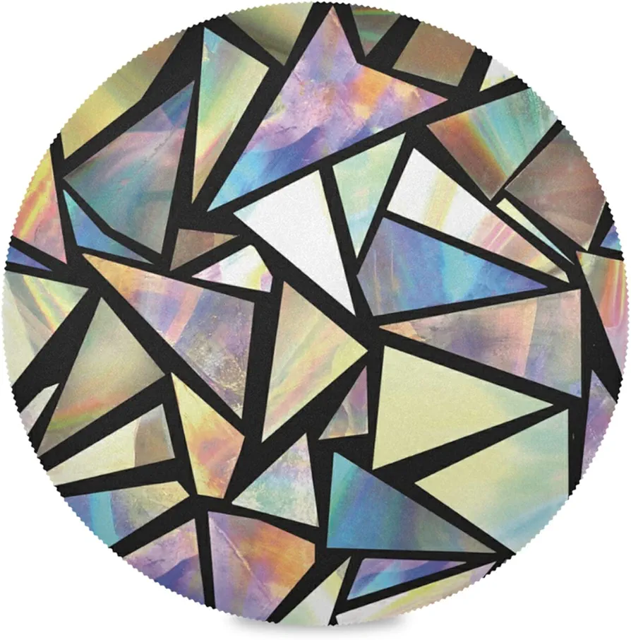 xigua 6 Pack Iridescent Triangles Abstract Round Placemat Washable Heat-resistant Placemats Table Decoration Kitchen Place Mats