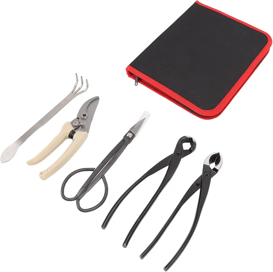 Bonsai Tools Set, 5pcs Heavy Duty Bonsai Tree Kit, Carbon Steel Bonsai Scissors Rake Branch Cutter Pruning Shears Pliers for Cutting Stems, Even Flowers, Fruit Trees