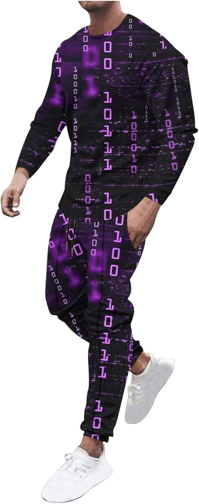 Muscularfit Track Suits for Men Set Workout Athletic Jogging 2 Piece Outfits Long Sleeve 3D Print Pullover Sports Sweatsuit