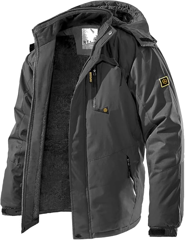 Men's Winter Ski Jacket Warm Fleece Waterproof Outdoor Mountain Hiking Windbreaker Hooded Snow Rain Coat