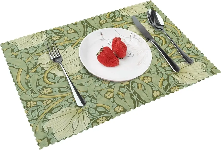 William Strawberry Thief Morris Placemats Set of 4 Vintage Place Mats Washable Heat Resistant Kitchen Dining Table Mats Desktop Decor for Home Kitchen Party 12x18 in