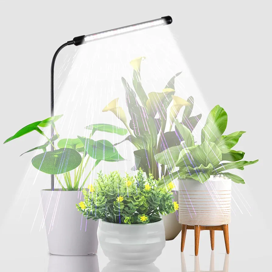 Juhefa Grow Light for Indoor Plants Growing, 6000K Full Spectrum Gooseneck Plant Lamp for Seedings Succulents Small Plants, Auto On/Off Timing & 5 Dimming, 1-PACK