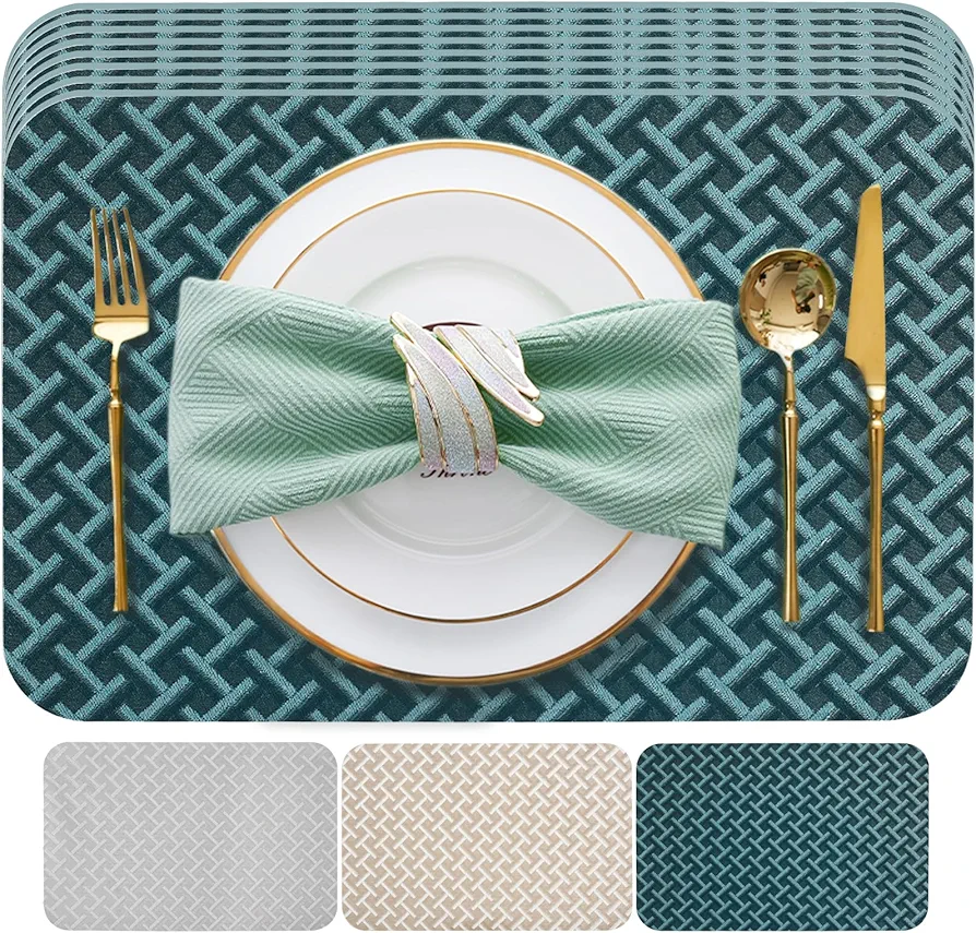 Cloth Placemats Set of 8,Elegant Chenille Woven Machine Washable Durable Table Mats, Heat Resistant Placemats Wrinkle Free Place Mats for Dining Table, Easy to Clean (Gray, 8) (8, Dark Green)