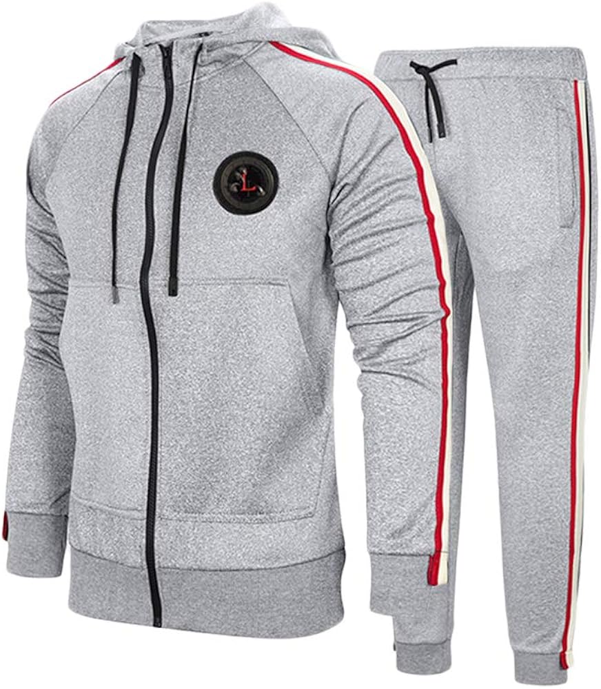 PASOK Men's Casual Tracksuit Set Long Sleeve Full-Zip Running Jogging Athletic Sweat Suits