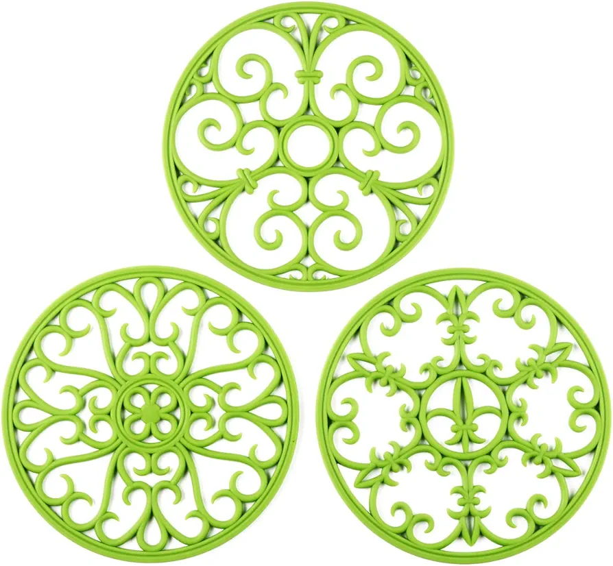 Silicone Trivet Mat - Non-Slip & Heat Resistant Kitchen Hot Pads for Countertops & Table - Kitchen Trivets for Hot Dishes & Cookware - Hot Pot Holder for Pots & Pans - Green,Set of 3
