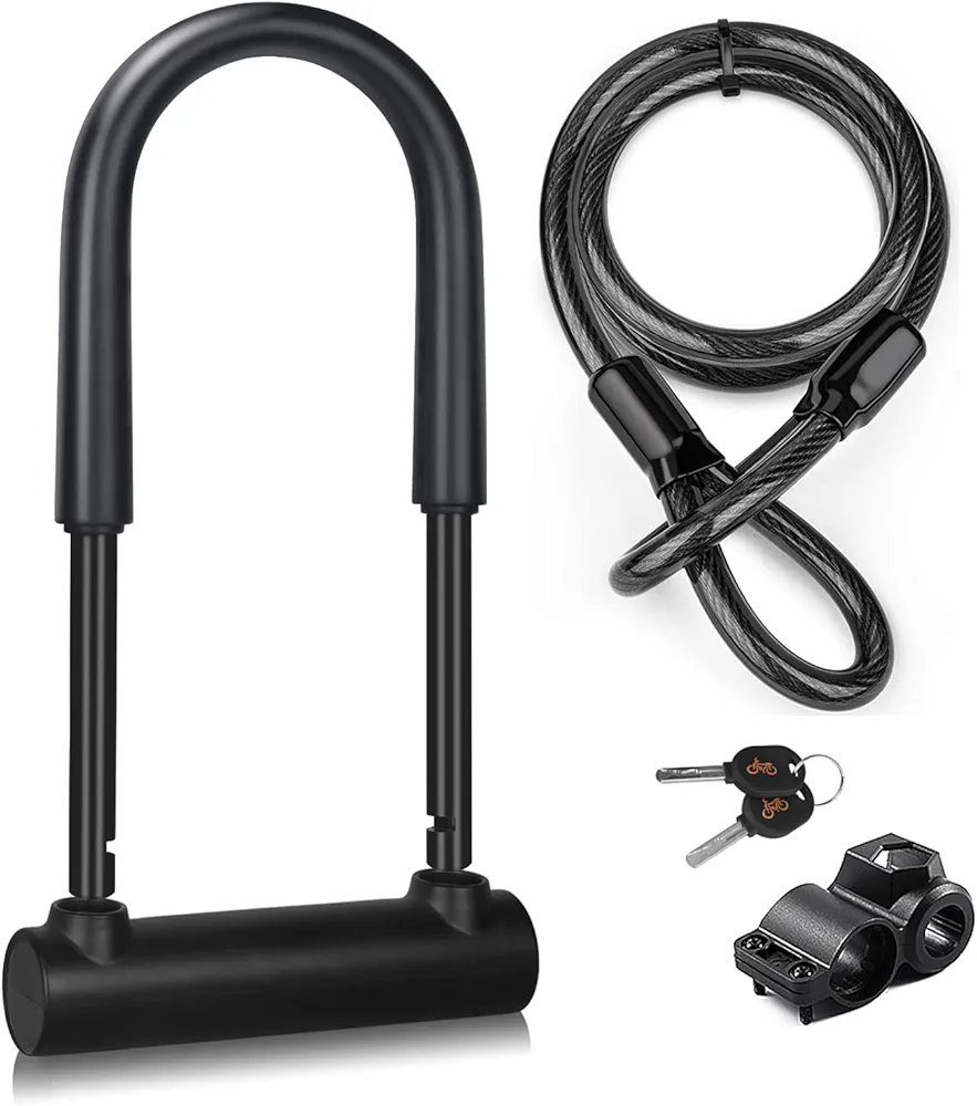 Large Bike U Lock, U Shape Bicycle U Lock for Motorcycle Wheel,16mm Bike Locks Heavy Duty Anti Theft for Bike Tire Lock with Keys and Mounting Bracket for Scooter, Road Bike (Big+4ft)