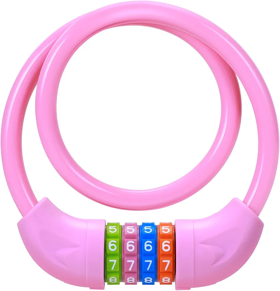 Sportneer Cable Lock: 4 Digit Resettable Combination High Security Bike Locks Heavy Duty Anti Theft - 25.6inch Long Colorful & Keyless Bicycle Lock for Kid‘s Bike-Pink