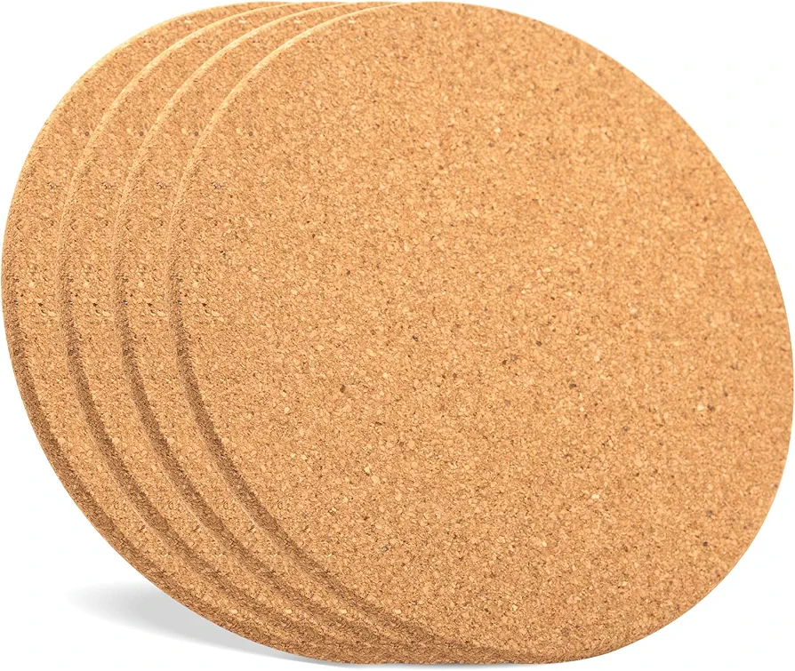 Cork Trivets for Hot Dishes, Cork Pot Holder for Hot Pots and Pans 4 Pack 8 Inch, Heat Resistant Cork Board, Hot Pads for Table and Countertop, Thick Cork Coasters for Drinks
