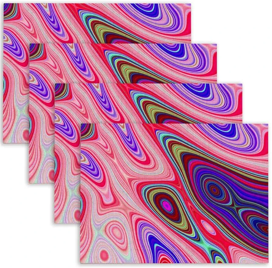 Mrcrypos Psychedelic Abstract Pattern Hypnotic Background Multicolored 12x18 Inch Placemats Set of 4 Linen Table Mats Easy to Clean Heat-Resistant Placemats for Dining Table Kitchen Decor Outdoor