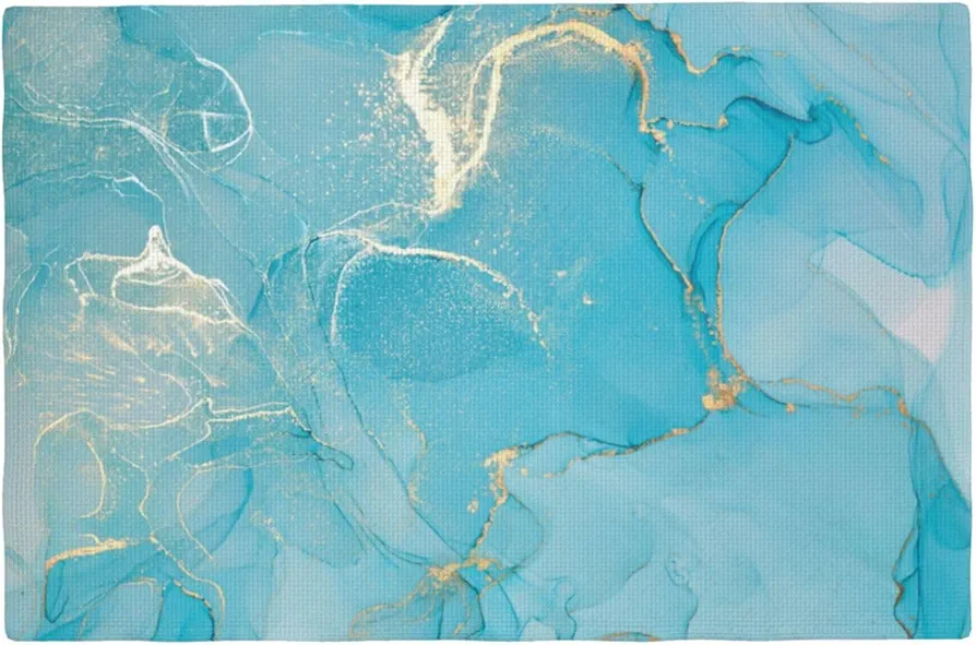 Marble Placemats Set of 6 Table Mats Teal Blue Turquoise Gold Tableware Place Mats for Home Kitchen Party Dining Decor, Non-Slip Heat-Resistant Washable